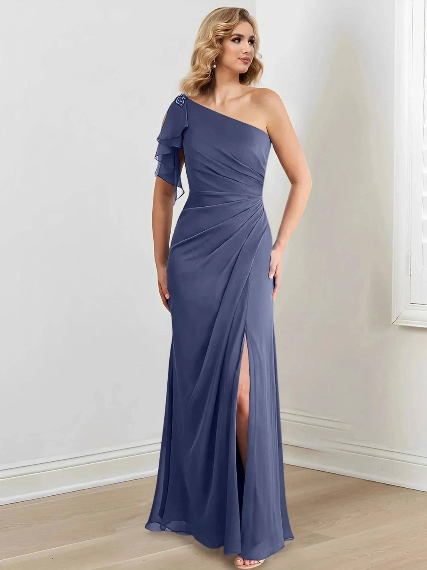 Sheath/Column One-Shoulder Floor-Length Mother of the Bride Dresses - Image 66