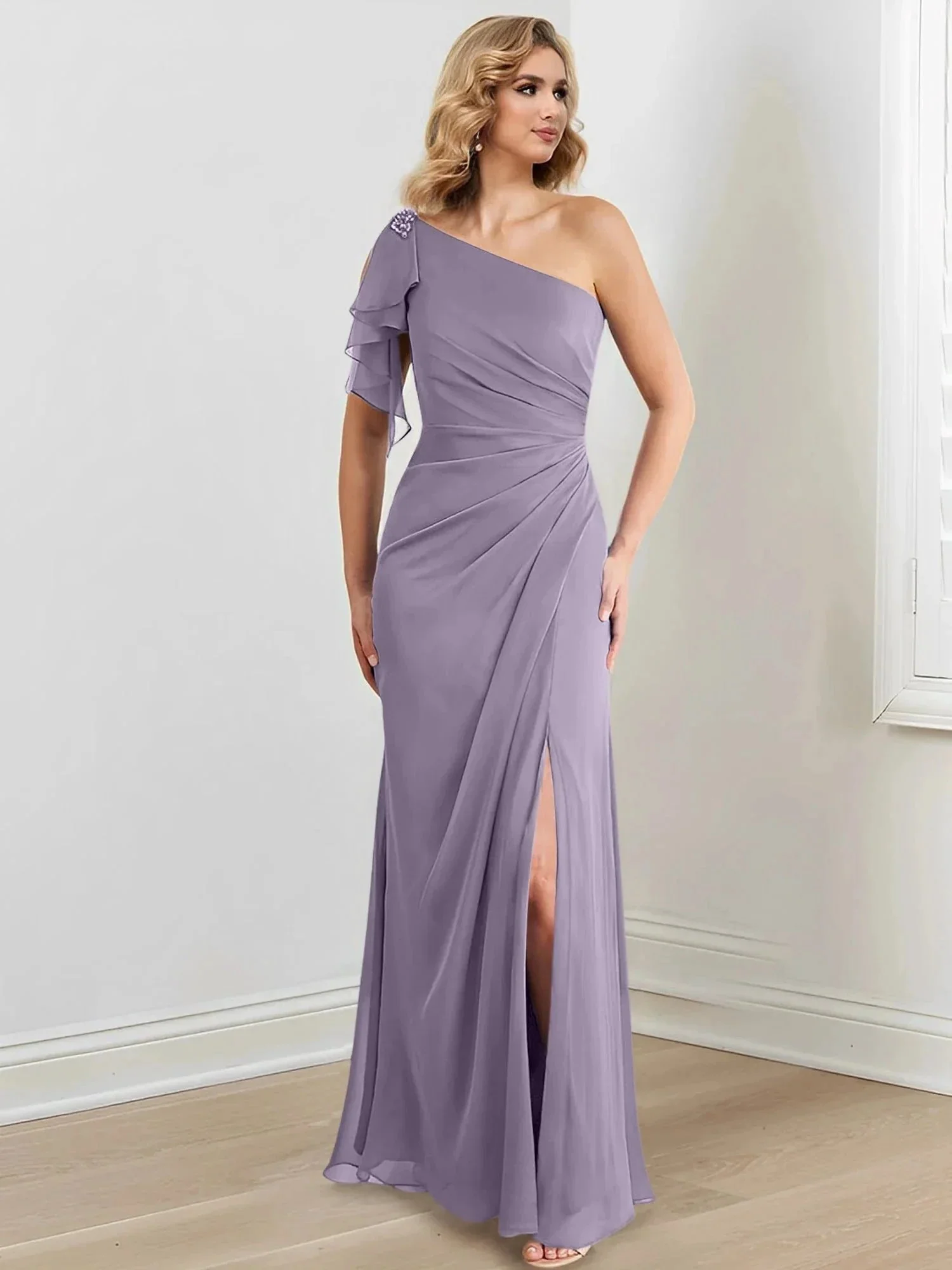 Sheath/Column One-Shoulder Floor-Length Mother of the Bride Dresses - Image 72