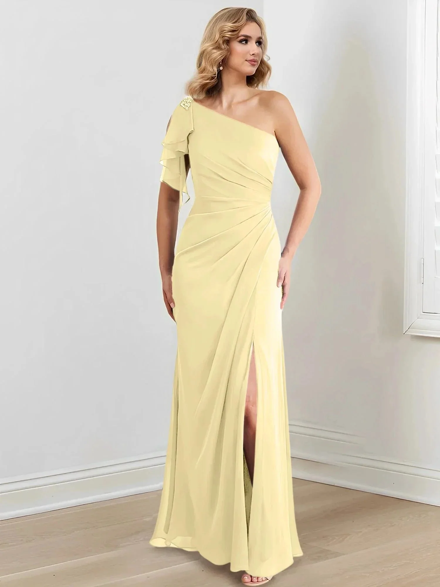 Sheath/Column One-Shoulder Floor-Length Mother of the Bride Dresses - Image 73