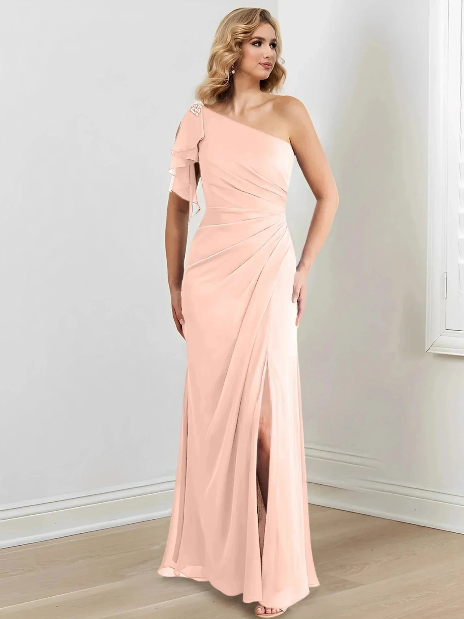Sheath/Column One-Shoulder Floor-Length Mother of the Bride Dresses - Image 77