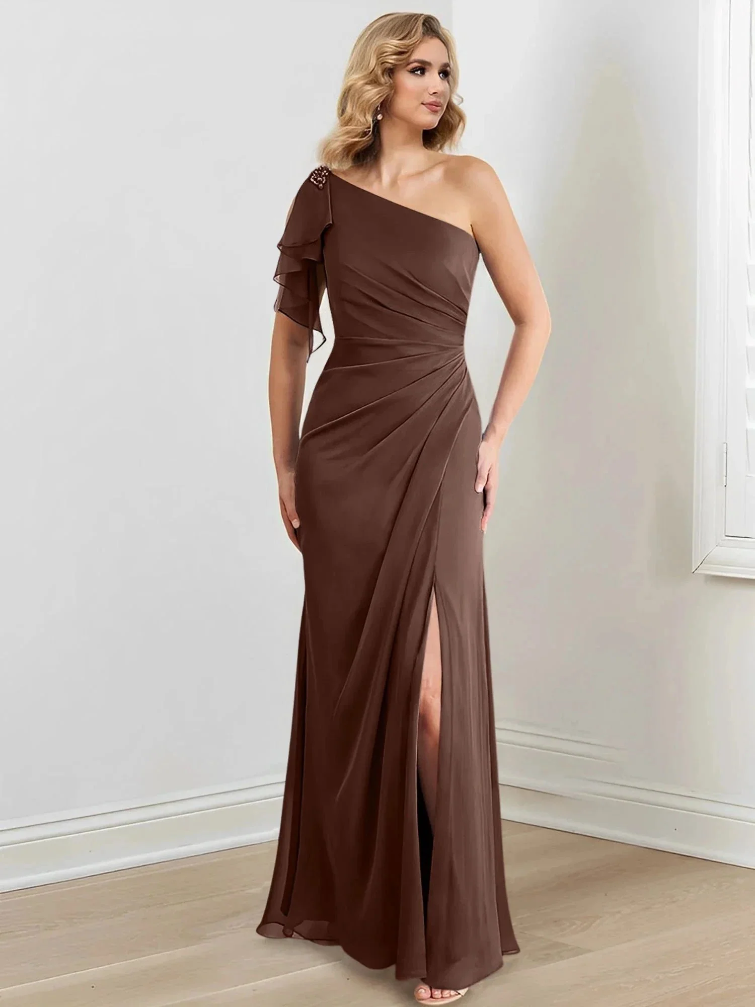 Sheath/Column One-Shoulder Floor-Length Mother of the Bride Dresses - Image 78