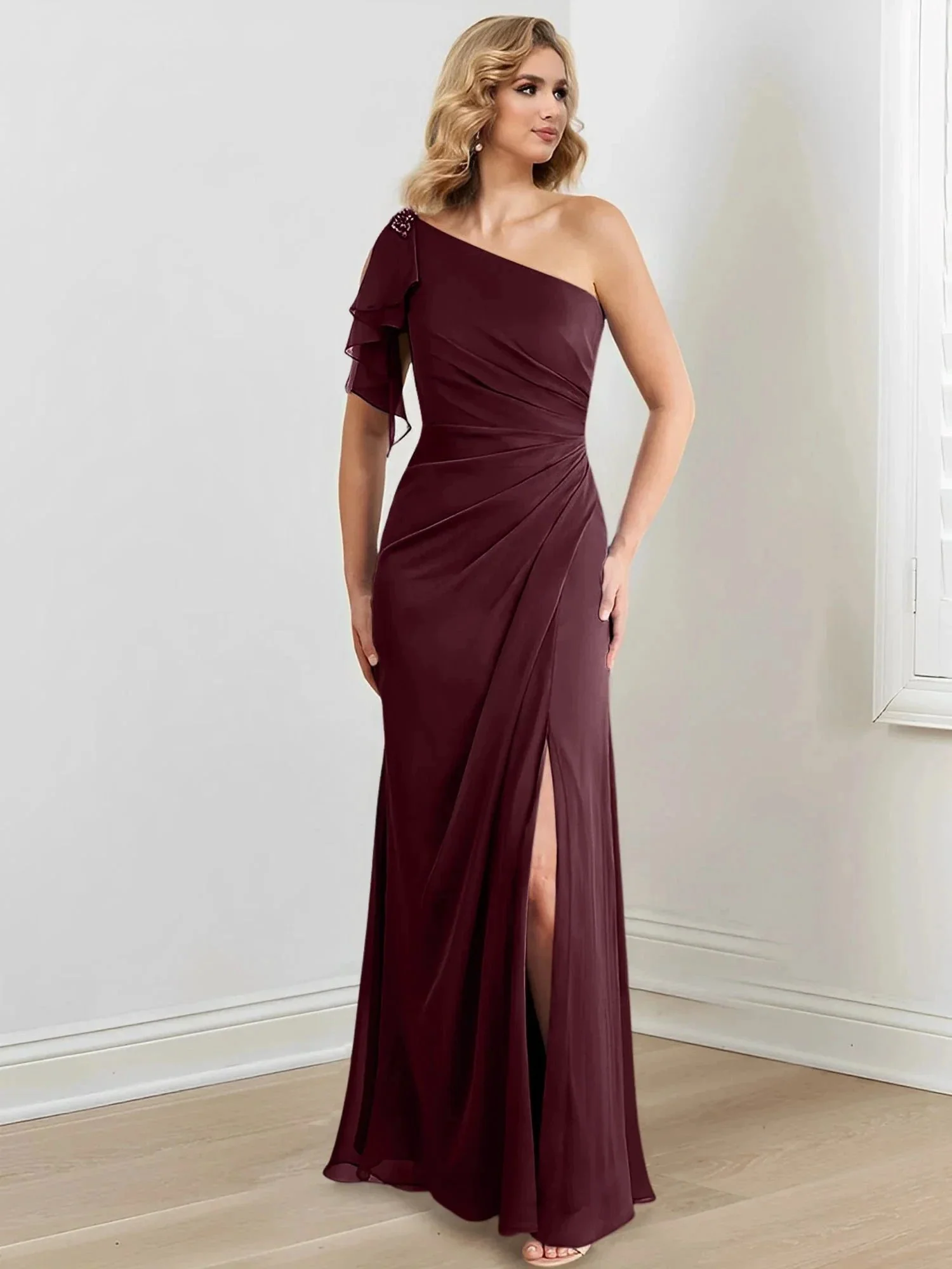 Sheath/Column One-Shoulder Floor-Length Mother of the Bride Dresses - Image 8