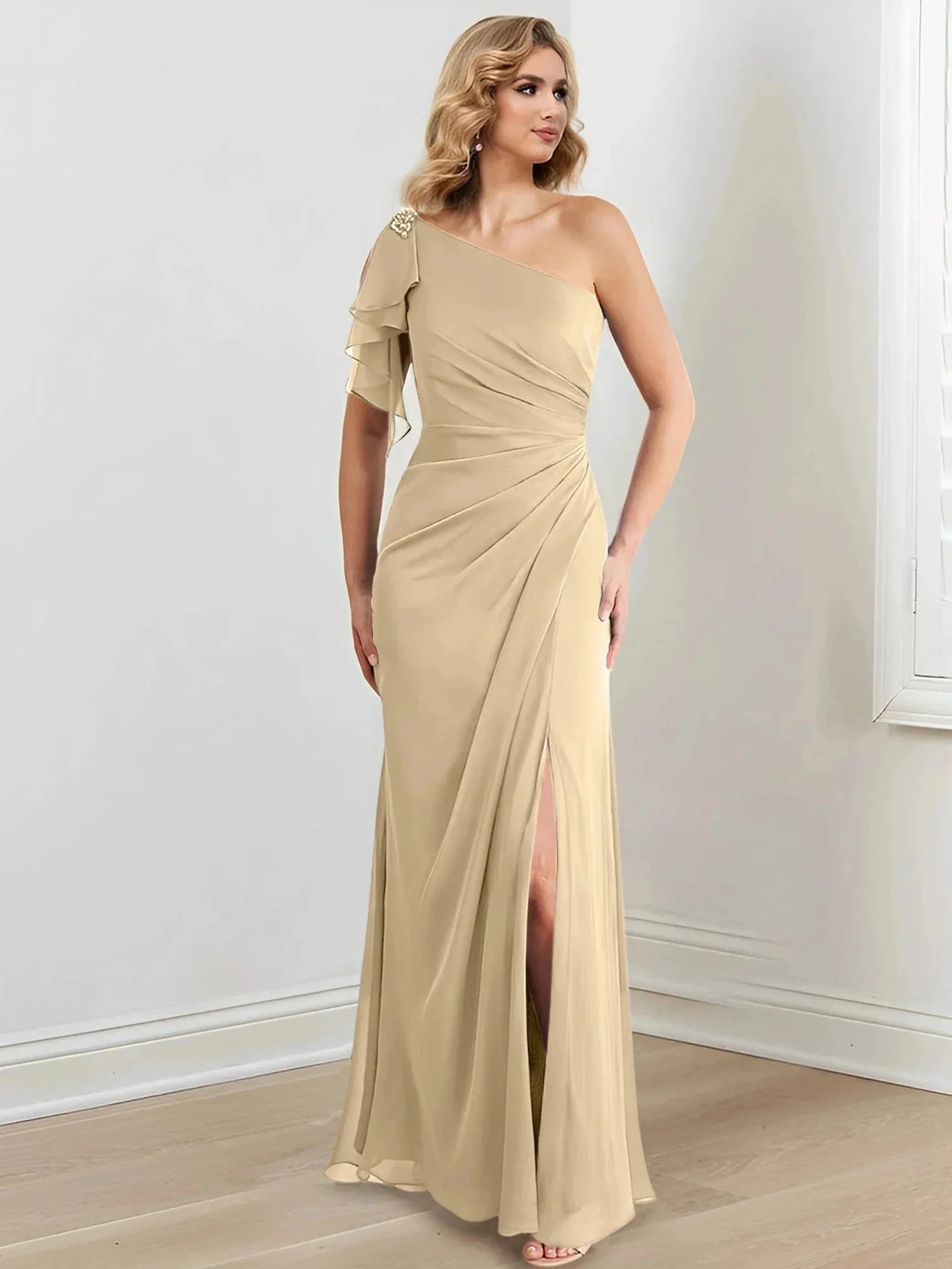 Sheath/Column One-Shoulder Floor-Length Mother of the Bride Dresses - Image 82