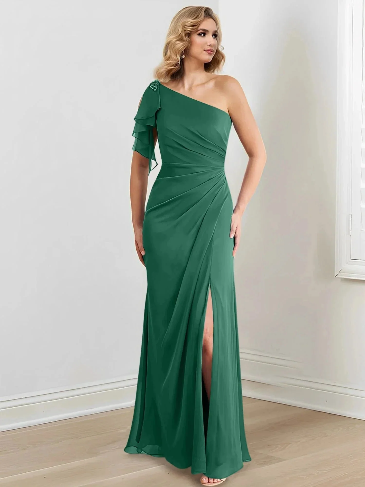 Sheath/Column One-Shoulder Floor-Length Mother of the Bride Dresses - Image 84