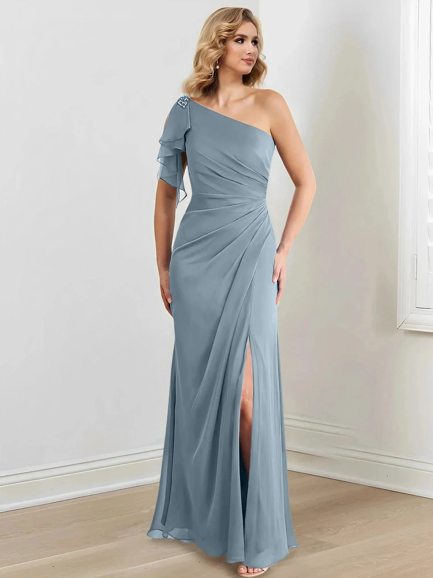 Sheath/Column One-Shoulder Floor-Length Mother of the Bride Dresses - Image 86