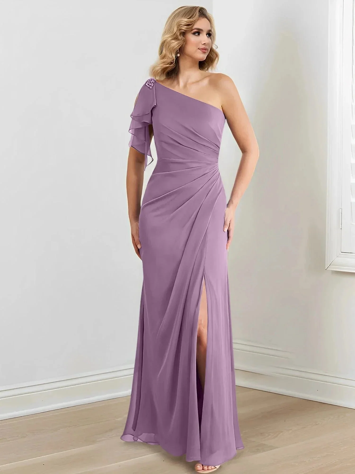 Sheath/Column One-Shoulder Floor-Length Mother of the Bride Dresses - Image 88