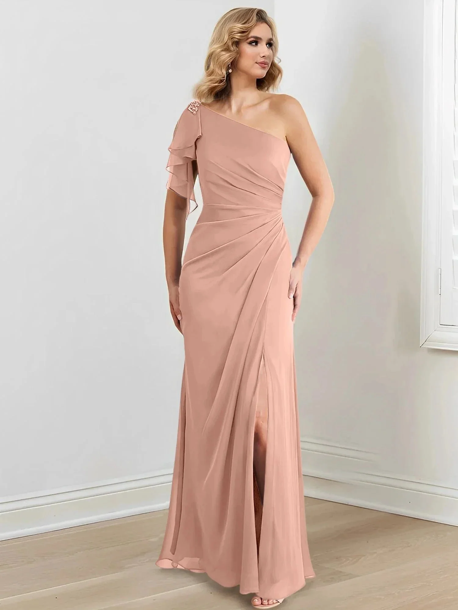 Sheath/Column One-Shoulder Floor-Length Mother of the Bride Dresses - Image 89