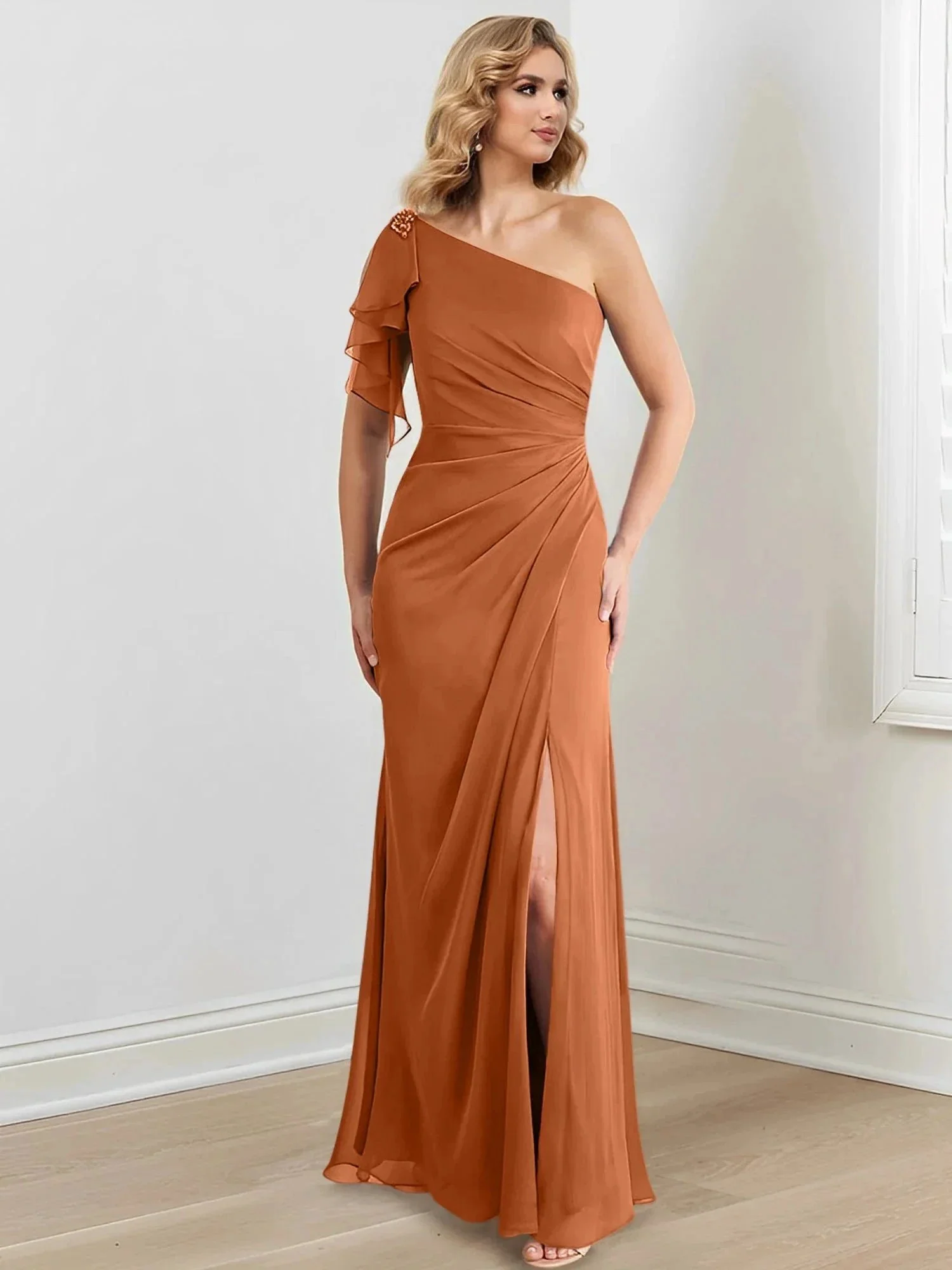 Sheath/Column One-Shoulder Floor-Length Mother of the Bride Dresses - Image 9