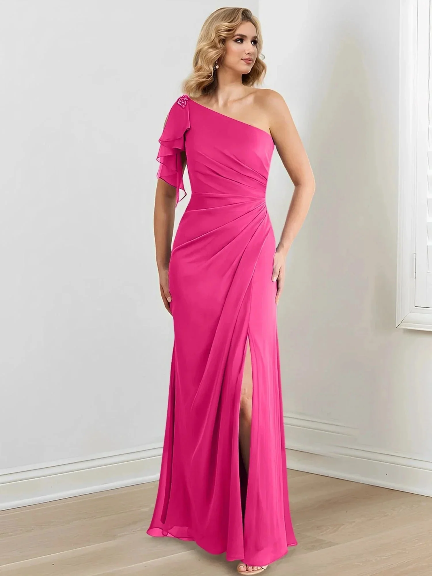 Sheath/Column One-Shoulder Floor-Length Mother of the Bride Dresses - Image 94