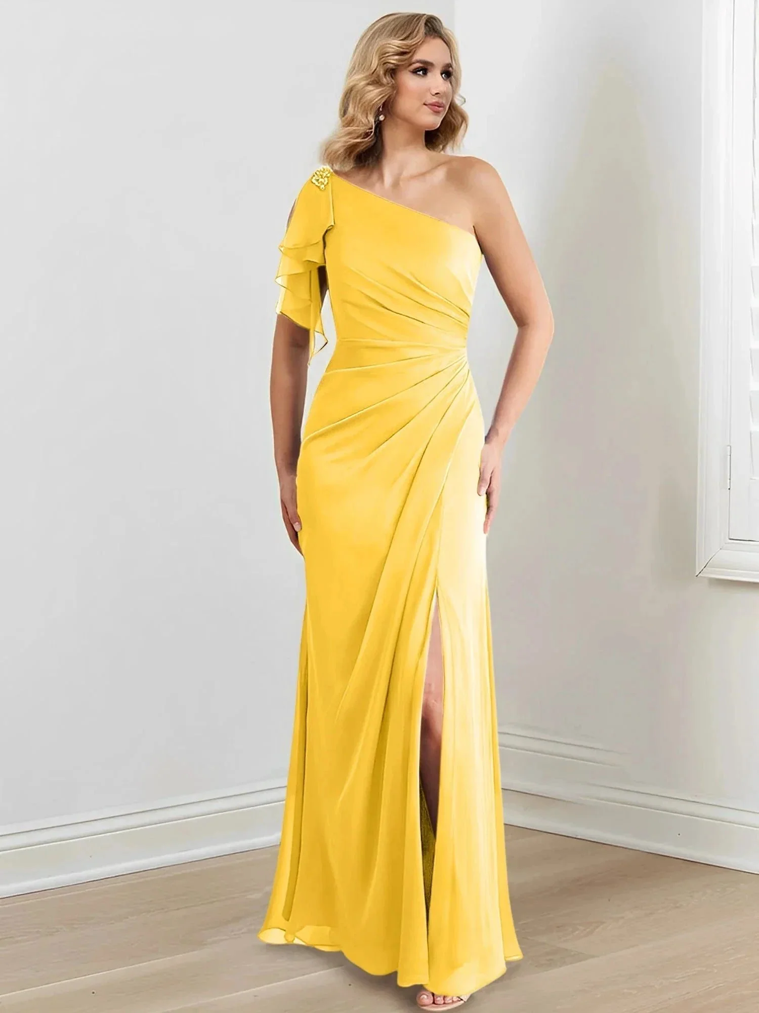 Sheath/Column One-Shoulder Floor-Length Mother of the Bride Dresses - Image 95
