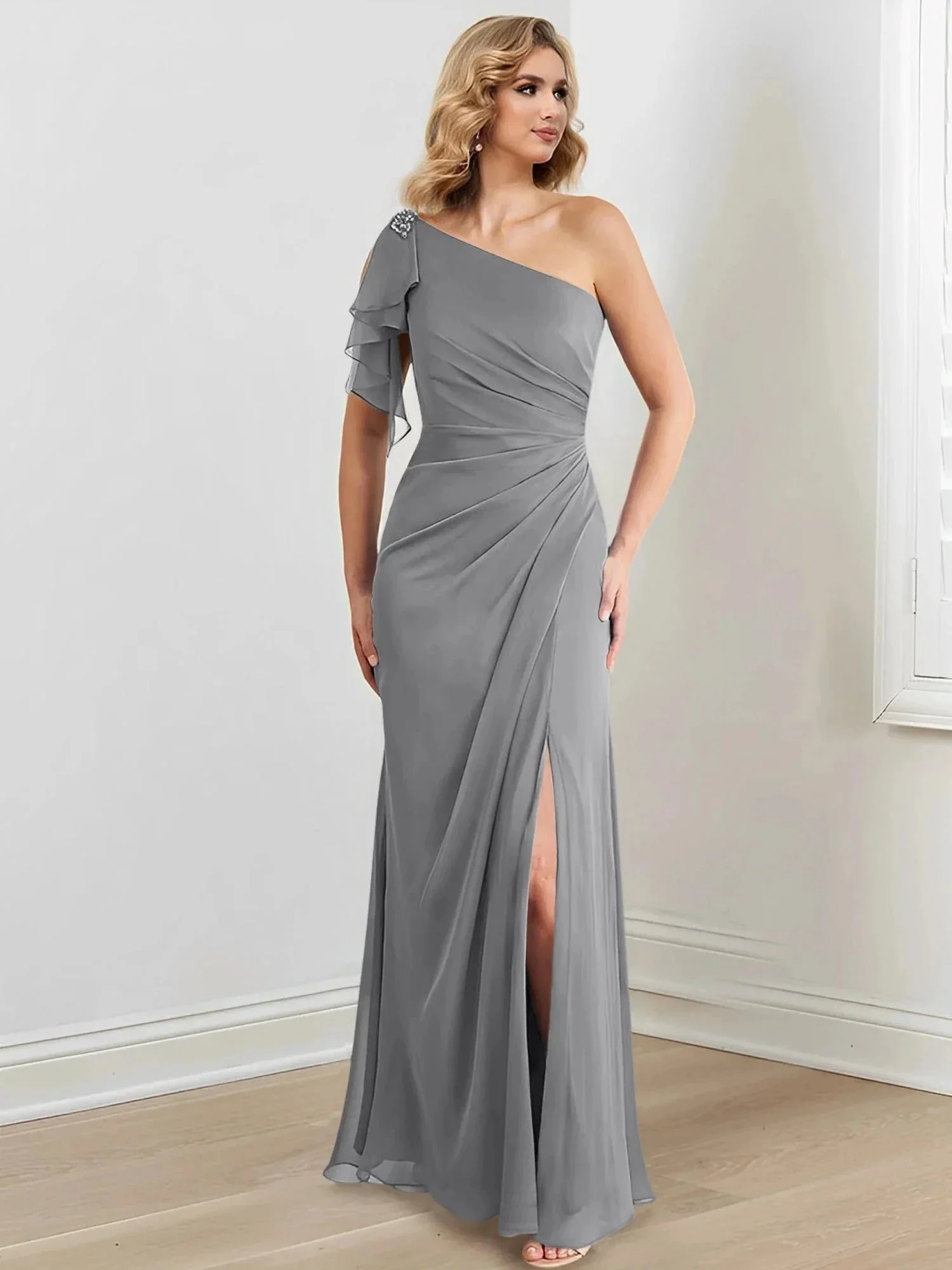 Sheath/Column One-Shoulder Floor-Length Mother of the Bride Dresses - Image 97