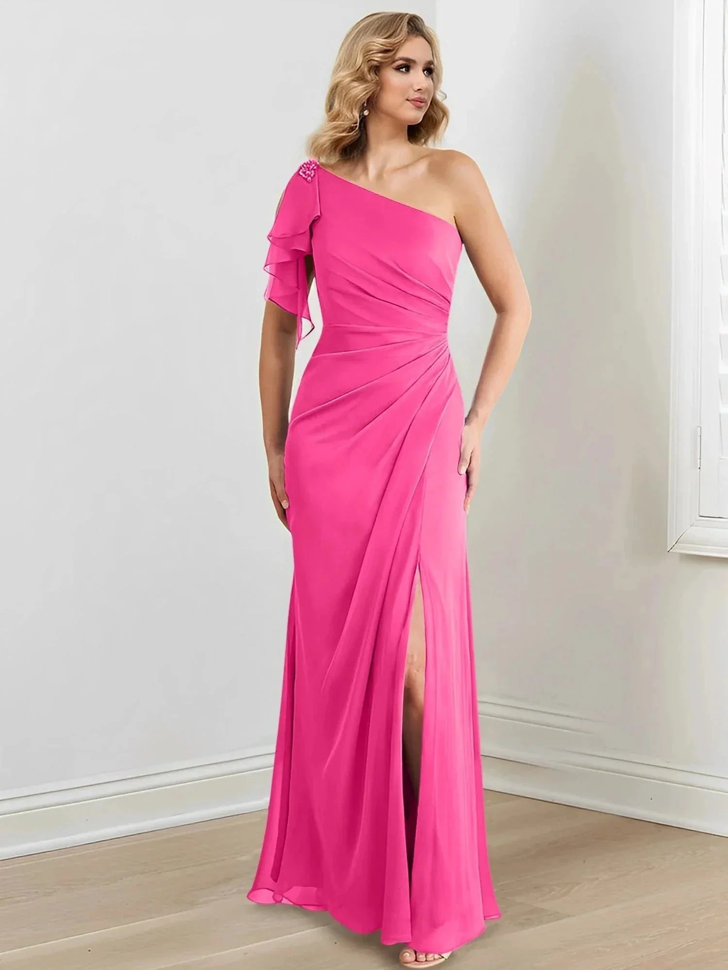 Sheath/Column One-Shoulder Floor-Length Mother of the Bride Dresses - Image 99