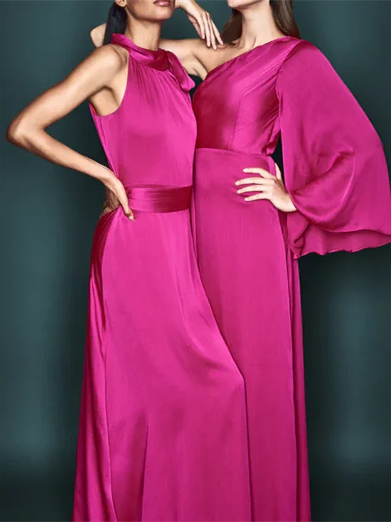 Sheath/Column One Shoulder Floor-Length Mother of the Bride Dresses - Image 5