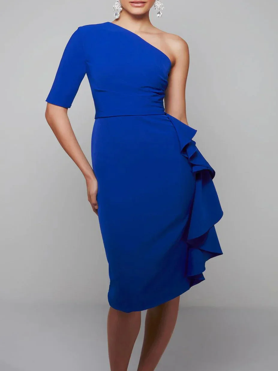 Sheath/Column One-Shoulder Mother of the Bride Dresses with Ruffles - Image 3
