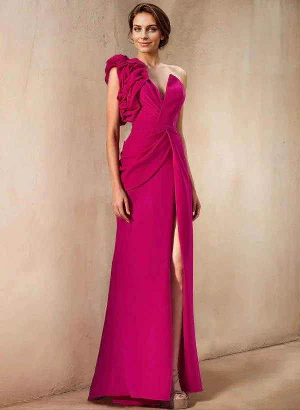 Sheath/Column One-Shoulder Mother of the Bride Dresses with Split Side - Image 3