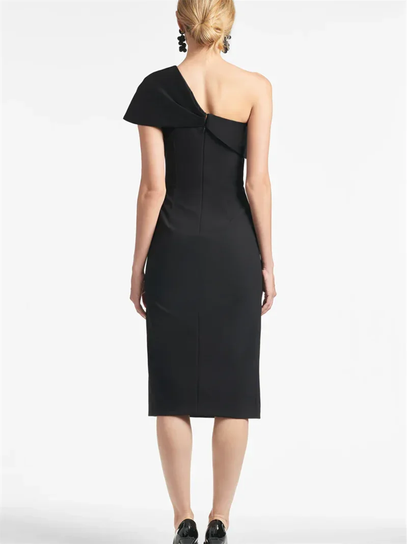 Sheath/Column One Shoulder Tea Length Mother of the Bride Dresses - Image 3