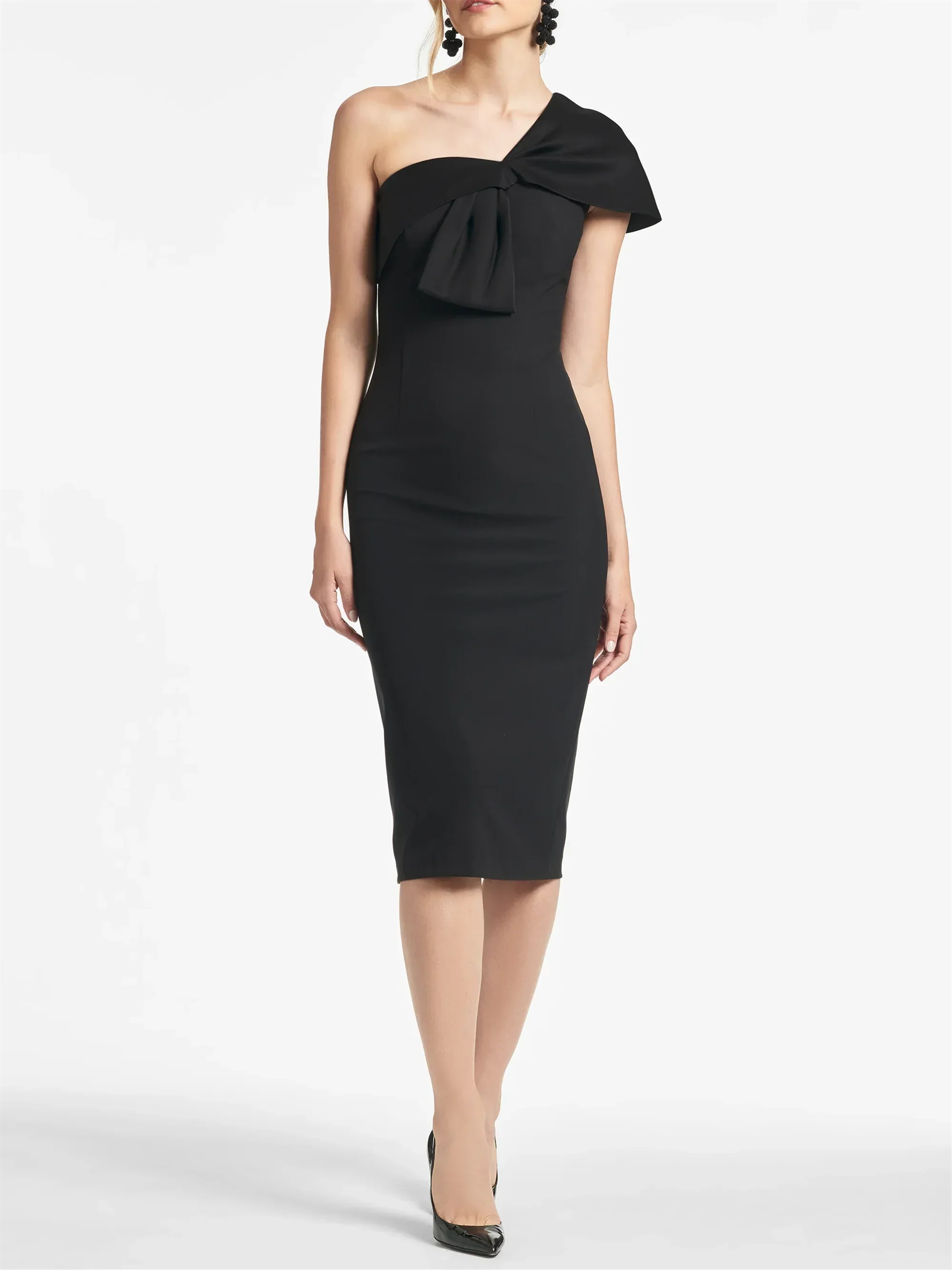 Sheath/Column One Shoulder Tea Length Mother of the Bride Dresses - Image 4