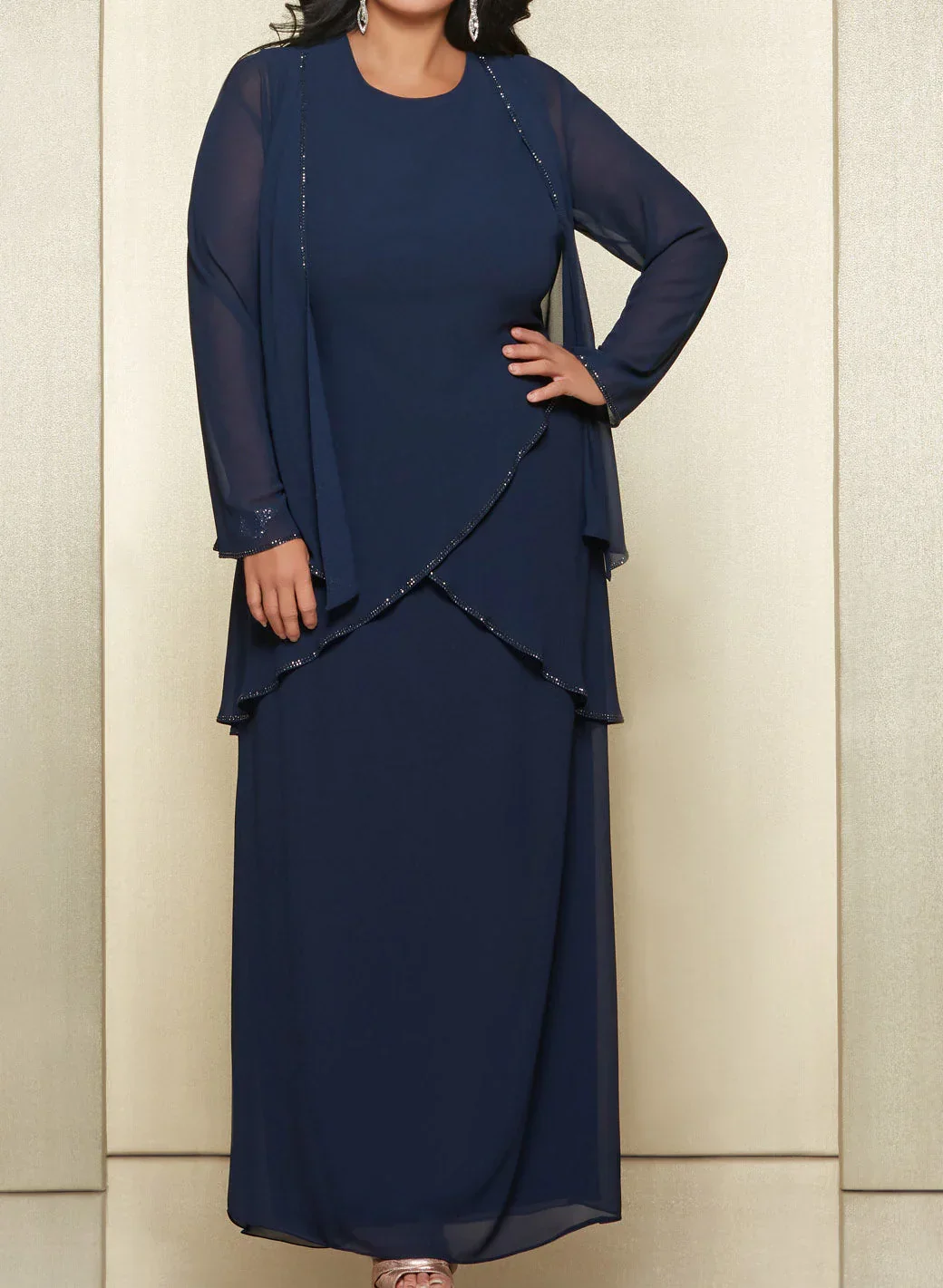 Sheath/Column Round Neck Chiffon Mother of the Bride Dresses with Jacket - Image 3