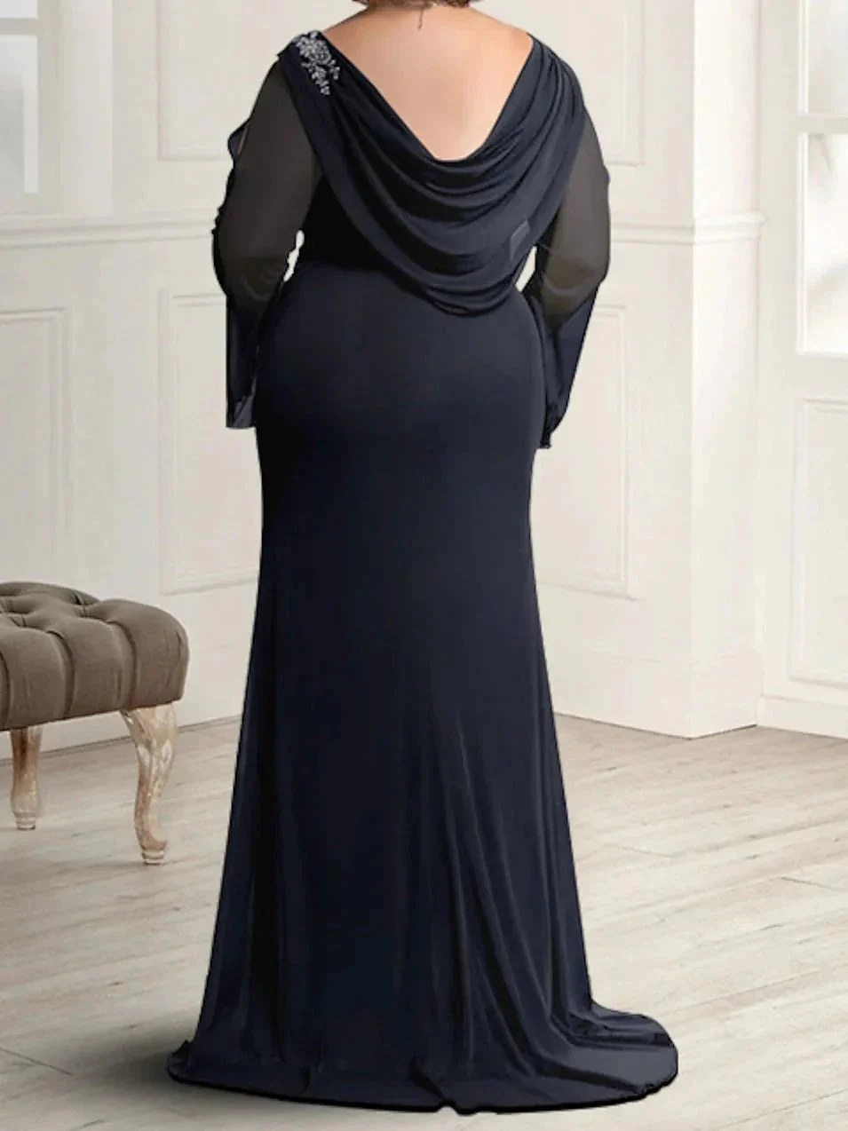 Sheath/Column Round Neck Mother of the Bride Dresses with Rhinestones - Image 2