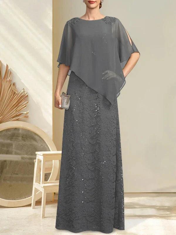 Sheath/Column Scoop Floor-Length Chiffon Lace Mother of the Bride Dress With Sequins Beading - Image 11