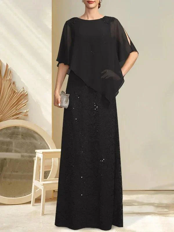 Sheath/Column Scoop Floor-Length Chiffon Lace Mother of the Bride Dress With Sequins Beading - Image 12