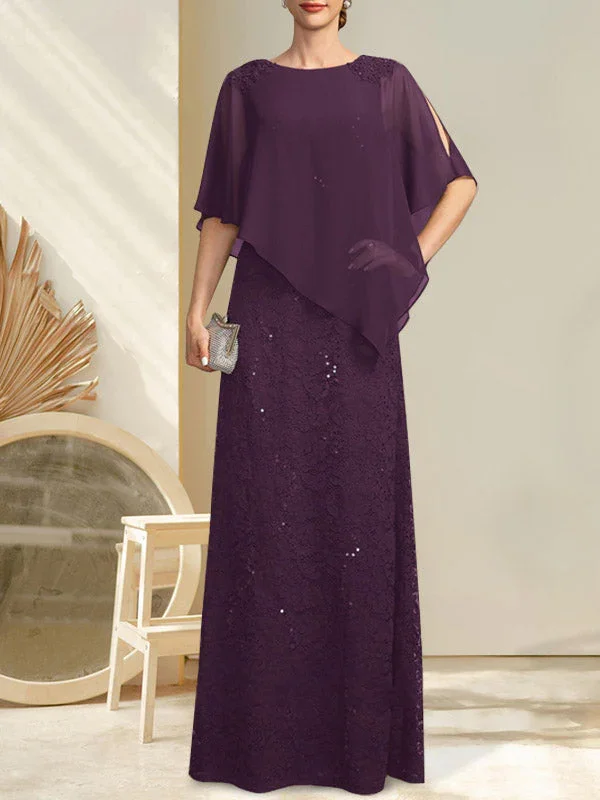 Sheath/Column Scoop Floor-Length Chiffon Lace Mother of the Bride Dress With Sequins Beading - Image 13