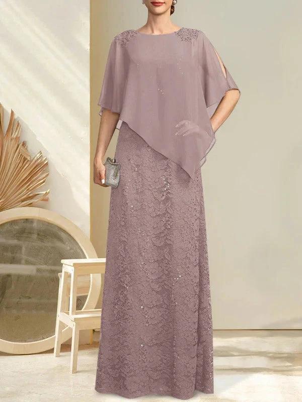 Sheath/Column Scoop Floor-Length Chiffon Lace Mother of the Bride Dress With Sequins Beading - Image 14