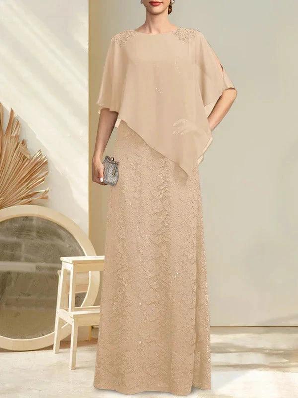Sheath/Column Scoop Floor-Length Chiffon Lace Mother of the Bride Dress With Sequins Beading - Image 15