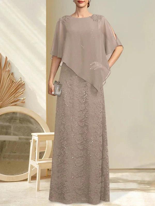 Sheath/Column Scoop Floor-Length Chiffon Lace Mother of the Bride Dress With Sequins Beading - Image 16