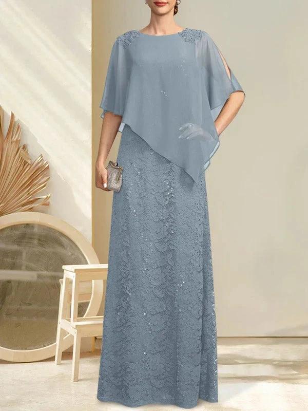 Sheath/Column Scoop Floor-Length Chiffon Lace Mother of the Bride Dress With Sequins Beading - Image 18