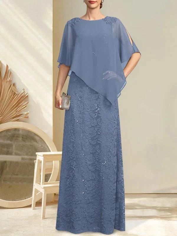 Sheath/Column Scoop Floor-Length Chiffon Lace Mother of the Bride Dress With Sequins Beading - Image 19