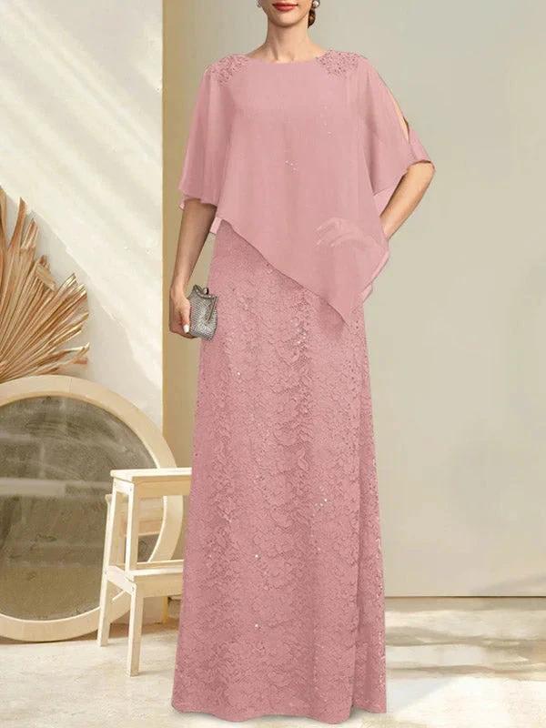 Sheath/Column Scoop Floor-Length Chiffon Lace Mother of the Bride Dress With Sequins Beading - Image 20