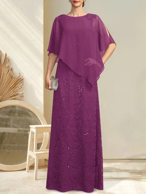 Sheath/Column Scoop Floor-Length Chiffon Lace Mother of the Bride Dress With Sequins Beading - Image 21