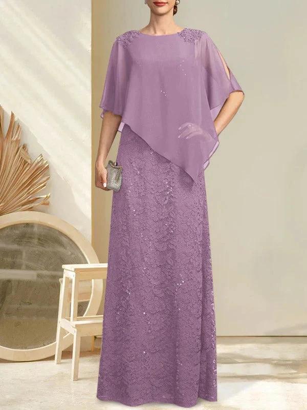 Sheath/Column Scoop Floor-Length Chiffon Lace Mother of the Bride Dress With Sequins Beading - Image 22