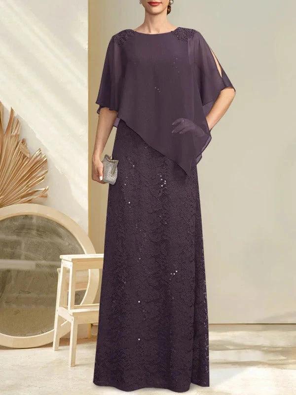 Sheath/Column Scoop Floor-Length Chiffon Lace Mother of the Bride Dress With Sequins Beading - Image 25