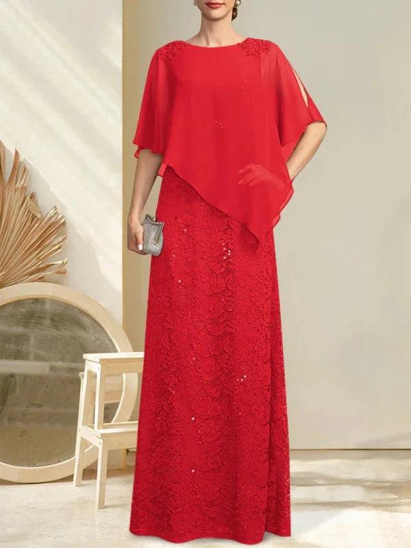 Sheath/Column Scoop Floor-Length Chiffon Lace Mother of the Bride Dress With Sequins Beading - Image 28