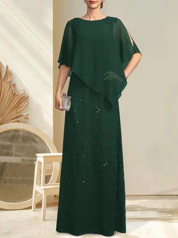 Sheath/Column Scoop Floor-Length Chiffon Lace Mother of the Bride Dress With Sequins Beading - Image 29