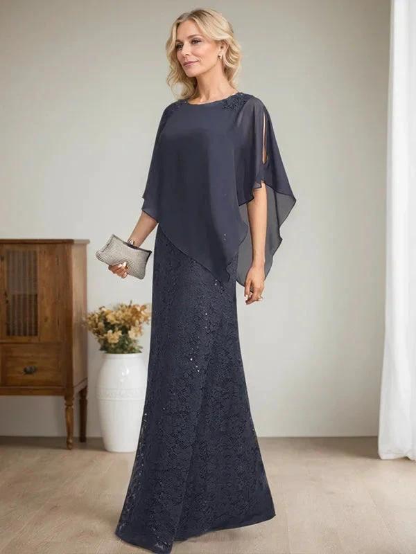 Sheath/Column Scoop Floor-Length Chiffon Lace Mother of the Bride Dress With Sequins Beading - Image 3