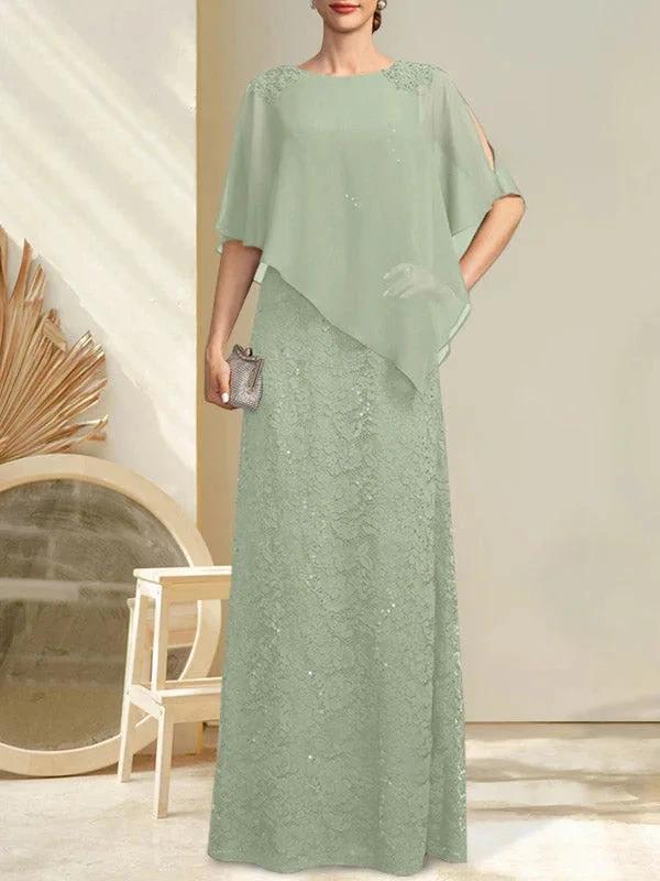 Sheath/Column Scoop Floor-Length Chiffon Lace Mother of the Bride Dress With Sequins Beading - Image 32