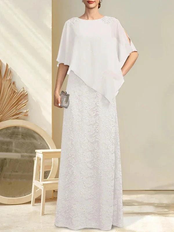 Sheath/Column Scoop Floor-Length Chiffon Lace Mother of the Bride Dress With Sequins Beading - Image 33