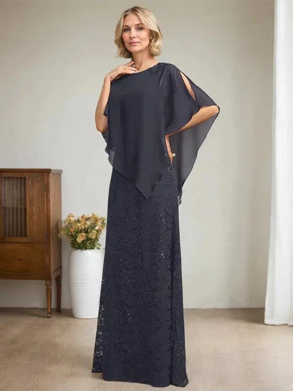 Sheath/Column Scoop Floor-Length Chiffon Lace Mother of the Bride Dress With Sequins Beading - Image 4
