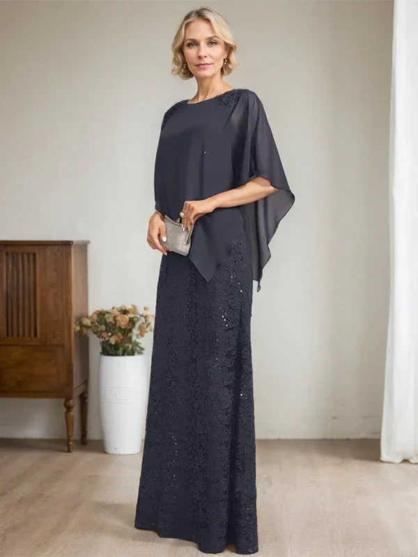 Sheath/Column Scoop Floor-Length Chiffon Lace Mother of the Bride Dress With Sequins Beading - Image 5