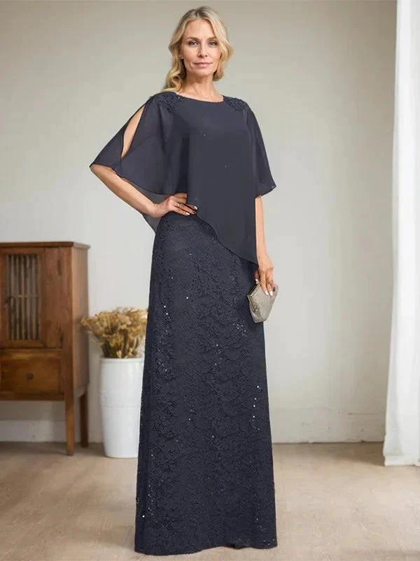 Sheath/Column Scoop Floor-Length Chiffon Lace Mother of the Bride Dress With Sequins Beading - Image 6