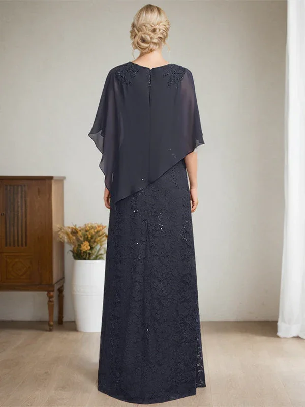Sheath/Column Scoop Floor-Length Chiffon Lace Mother of the Bride Dress With Sequins Beading - Image 7