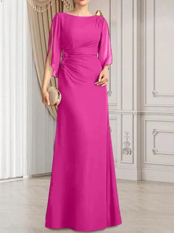 Sheath/Column Scoop Floor-Length Chiffon Mother of the Bride Dress With Pleated Beading - Image 10