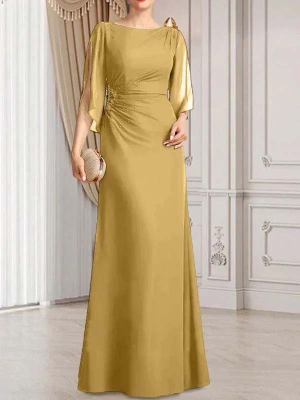 Sheath/Column Scoop Floor-Length Chiffon Mother of the Bride Dress With Pleated Beading - Image 11