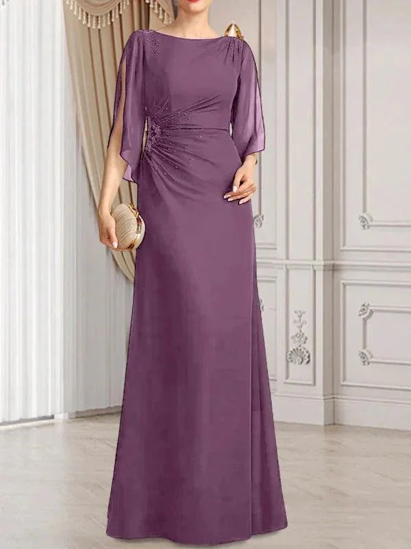 Sheath/Column Scoop Floor-Length Chiffon Mother of the Bride Dress With Pleated Beading - Image 12