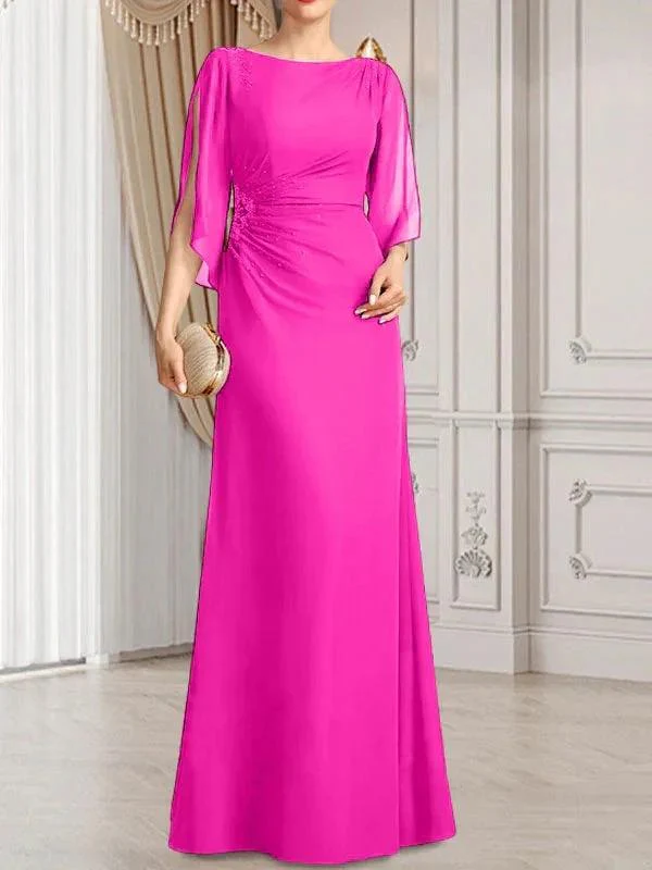 Sheath/Column Scoop Floor-Length Chiffon Mother of the Bride Dress With Pleated Beading - Image 13