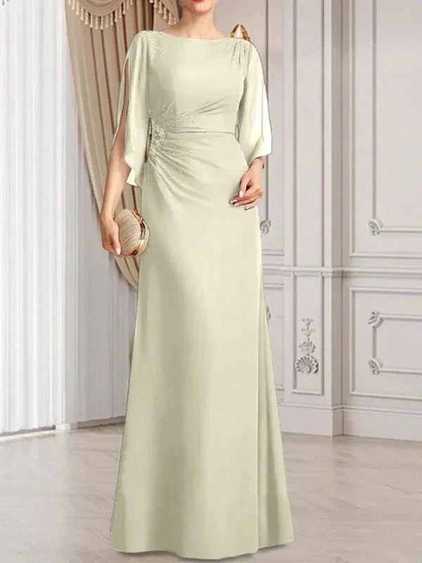 Sheath/Column Scoop Floor-Length Chiffon Mother of the Bride Dress With Pleated Beading - Image 14
