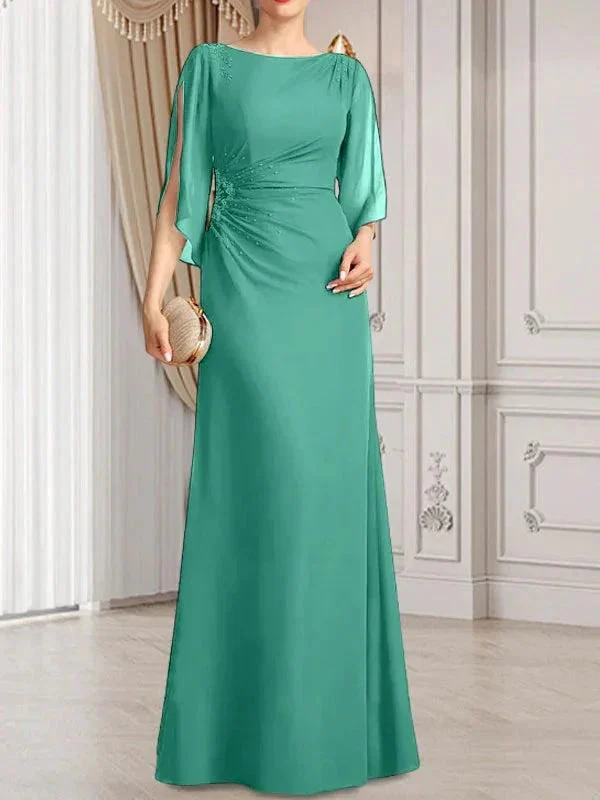 Sheath/Column Scoop Floor-Length Chiffon Mother of the Bride Dress With Pleated Beading - Image 15